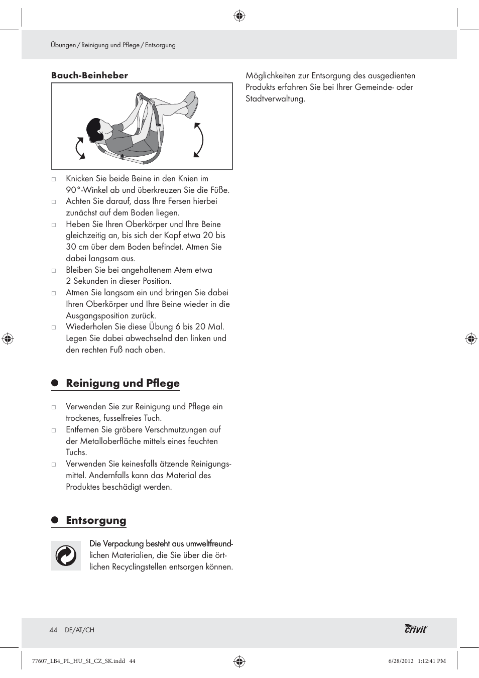 Reinigung und pﬂege, Entsorgung | Crivit Z30601 User Manual | Page 46 / 48