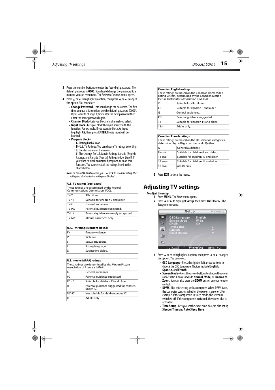 Adjusting tv settings | Dynex DX-55L150A11 User Manual | Page 19 / 25