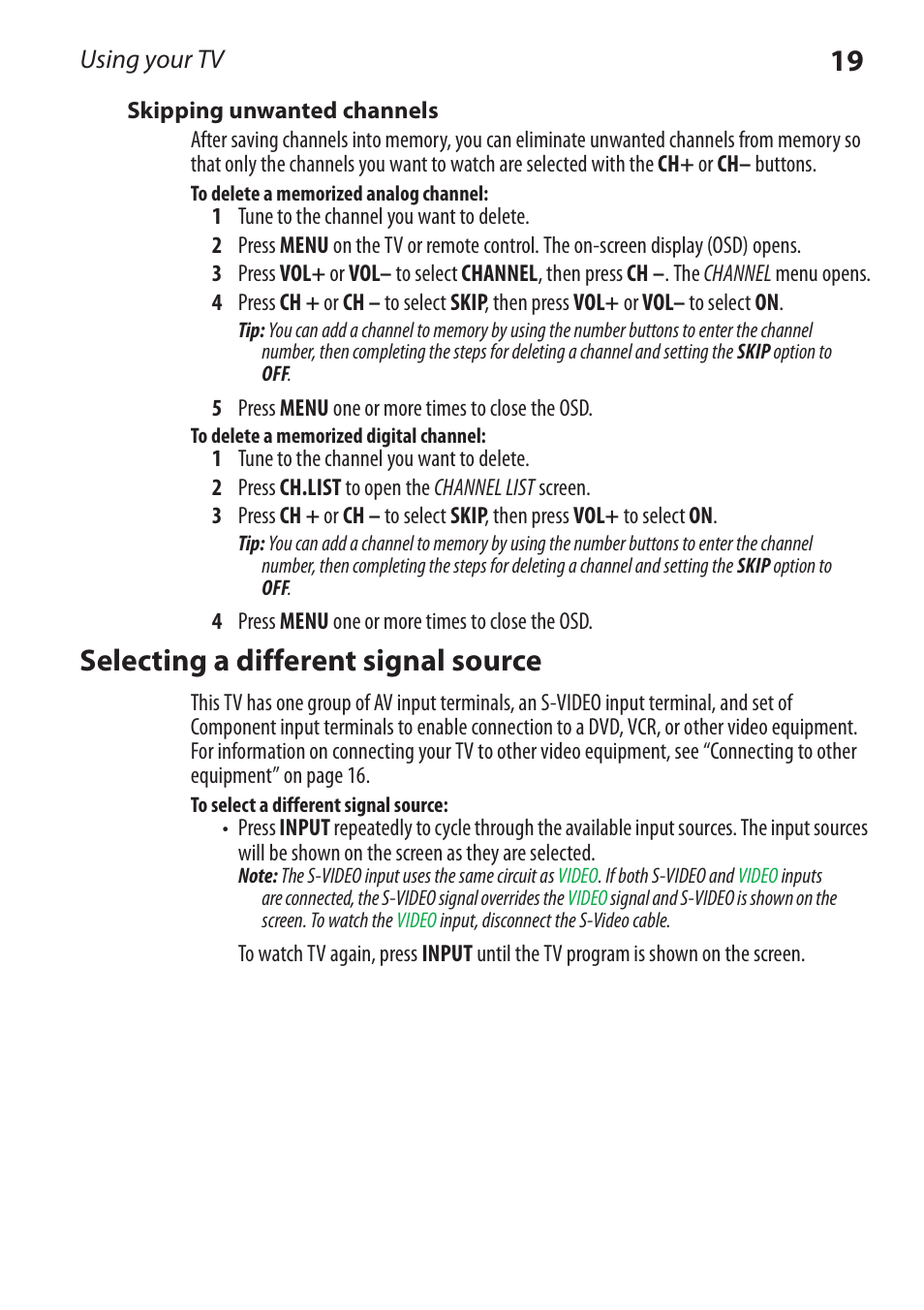 Selecting a different signal source, Using your tv | Dynex DX-RCRT20-09 User Manual | Page 19 / 44