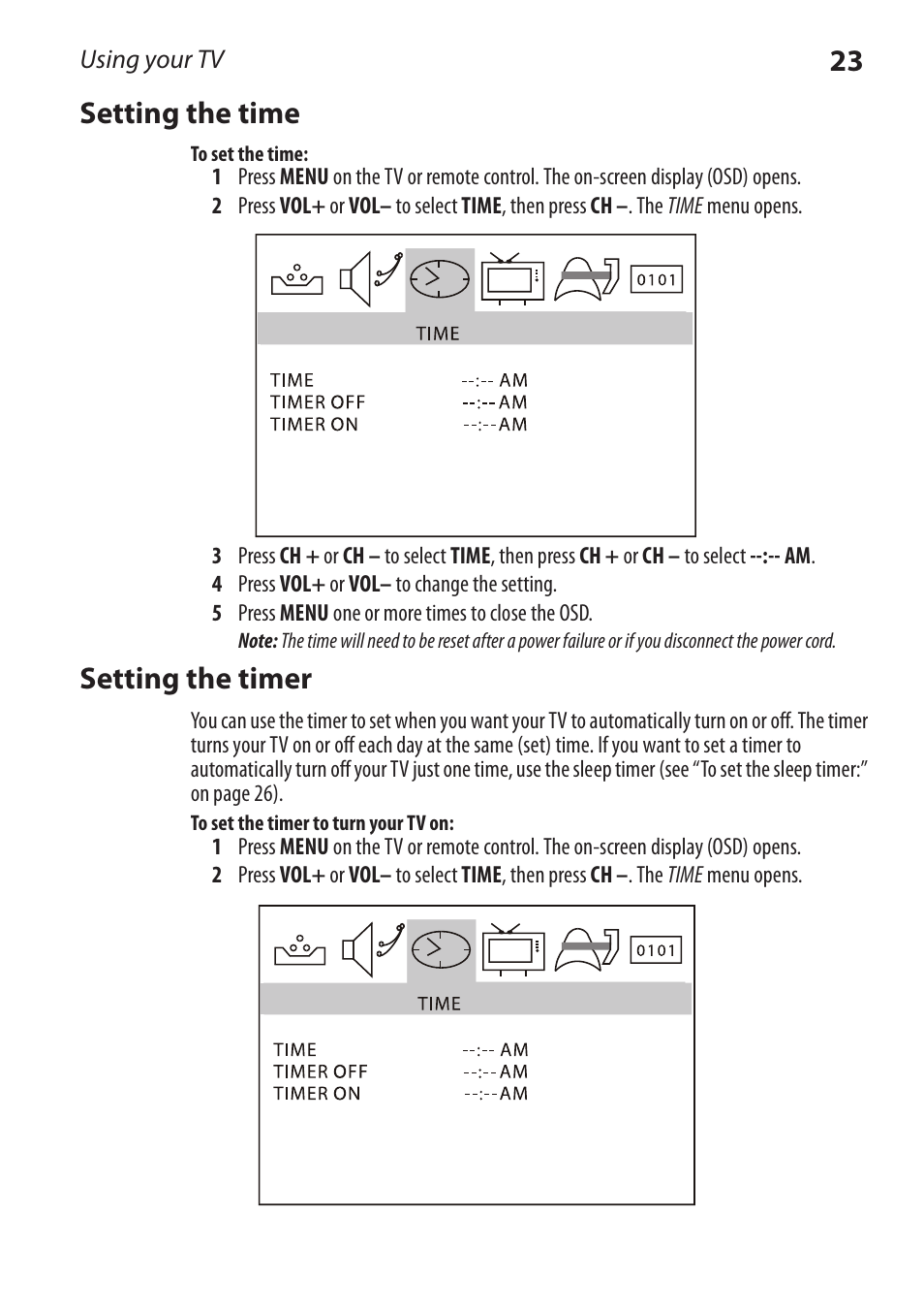 23 setting the time, Setting the timer | Dynex DX-RCRT20-09 User Manual | Page 23 / 44