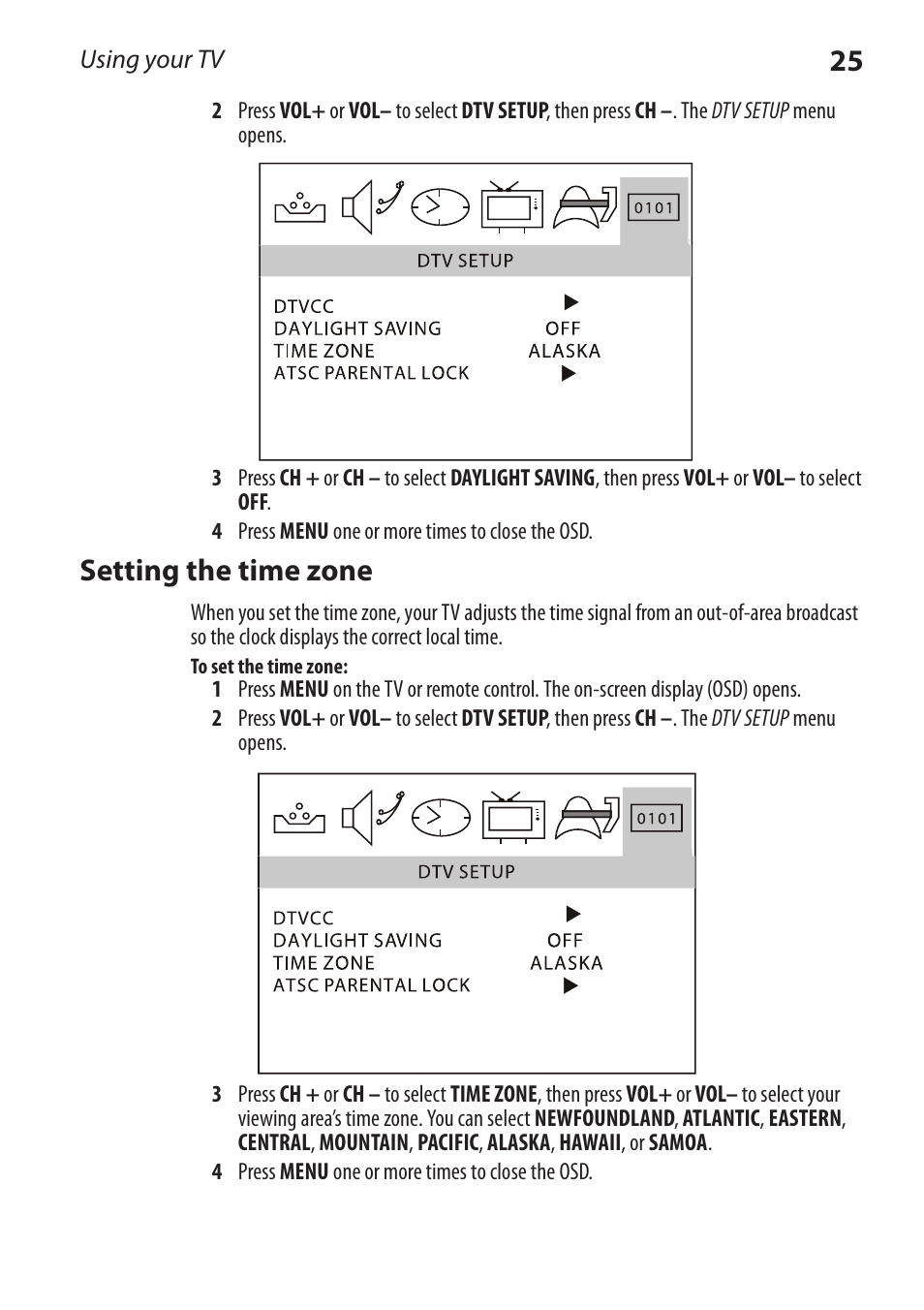 Setting the time zone | Dynex DX-RCRT20-09 User Manual | Page 25 / 44