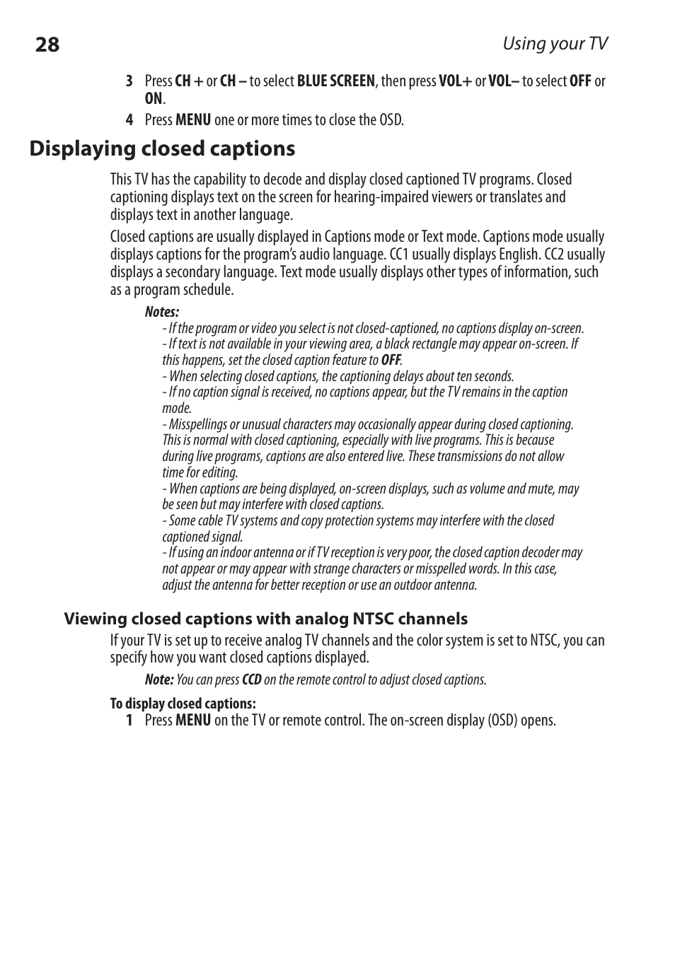 Displaying closed captions | Dynex DX-RCRT20-09 User Manual | Page 28 / 44