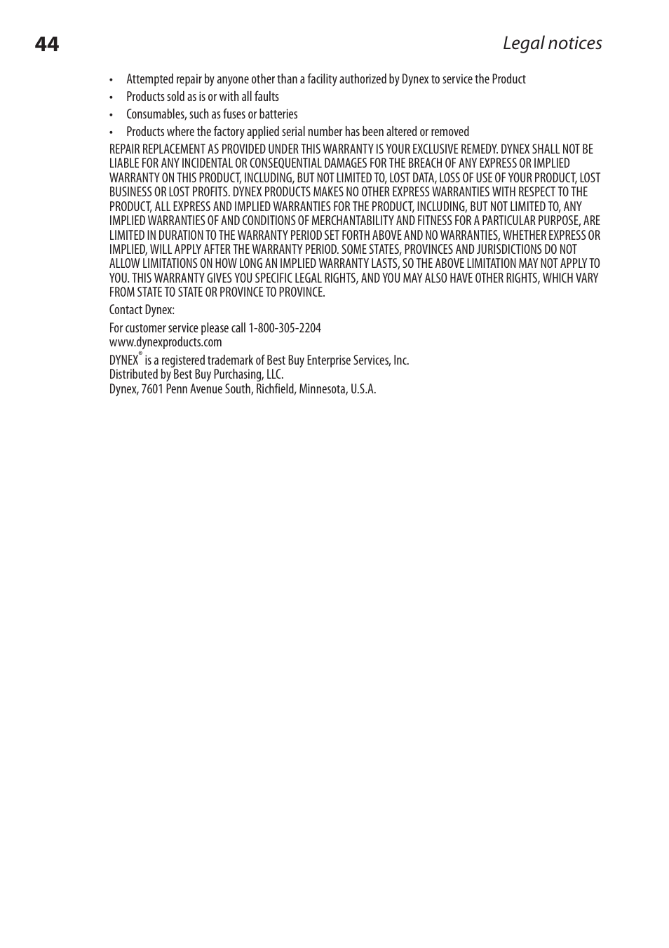 Legal notices | Dynex DX-RCRT20-09 User Manual | Page 43 / 44