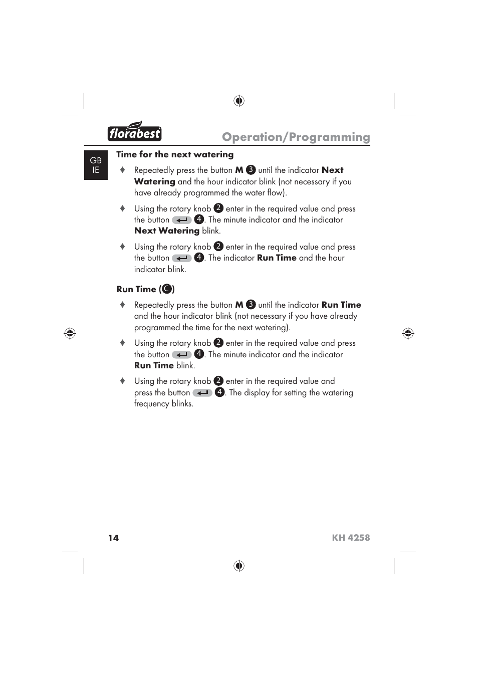 Operation/programming | Florabest KH 4258 User Manual | Page 16 / 98