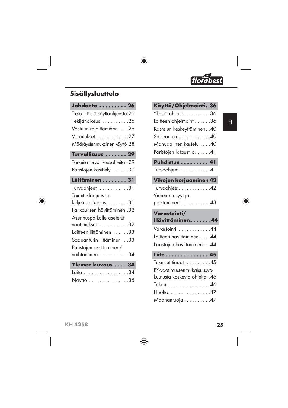 Sisällysluettelo | Florabest KH 4258 User Manual | Page 27 / 98