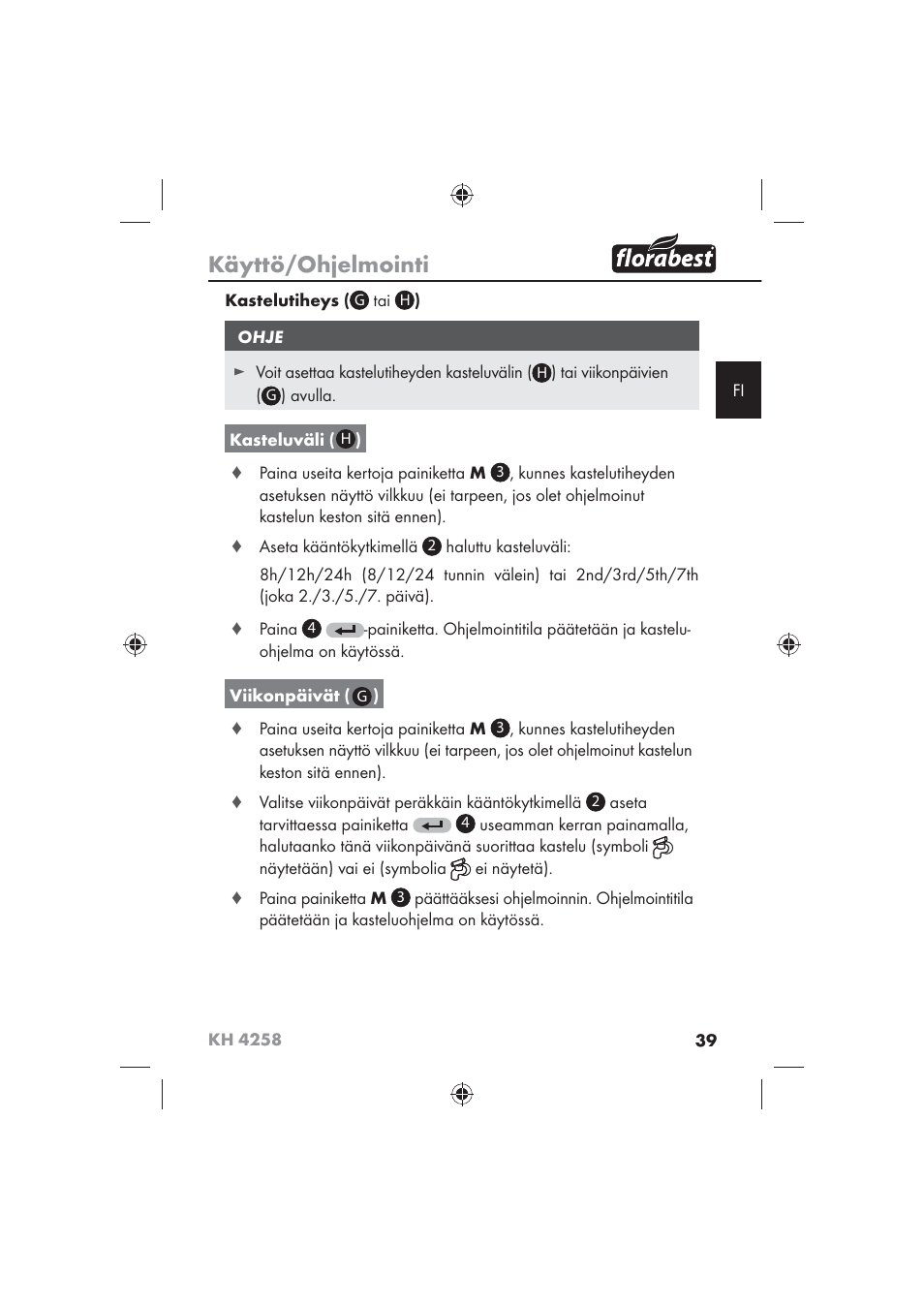 Käyttö/ohjelmointi | Florabest KH 4258 User Manual | Page 41 / 98