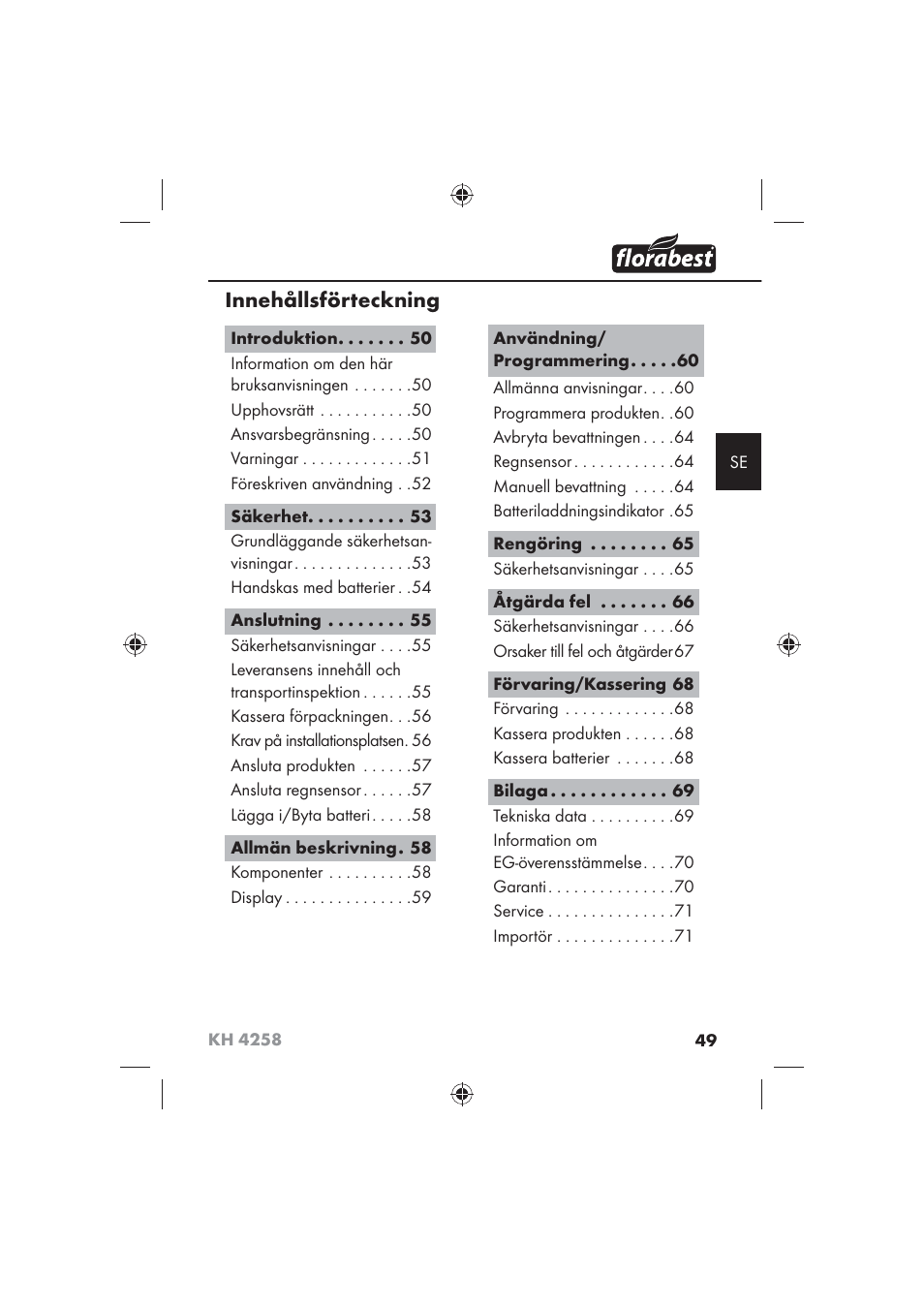 Innehållsförteckning | Florabest KH 4258 User Manual | Page 51 / 98