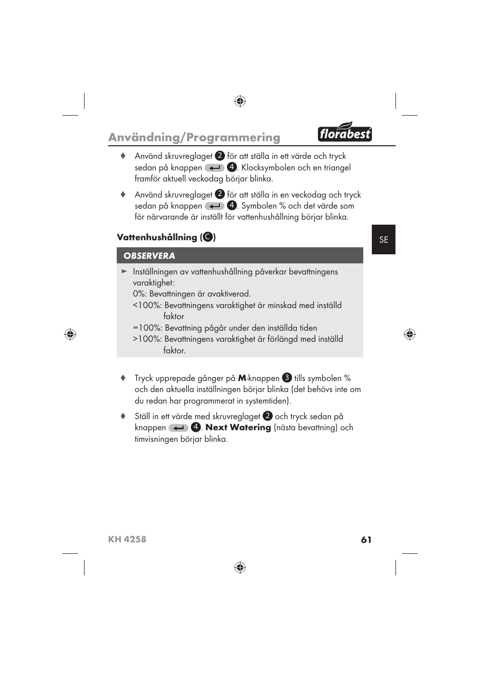Användning/programmering | Florabest KH 4258 User Manual | Page 63 / 98