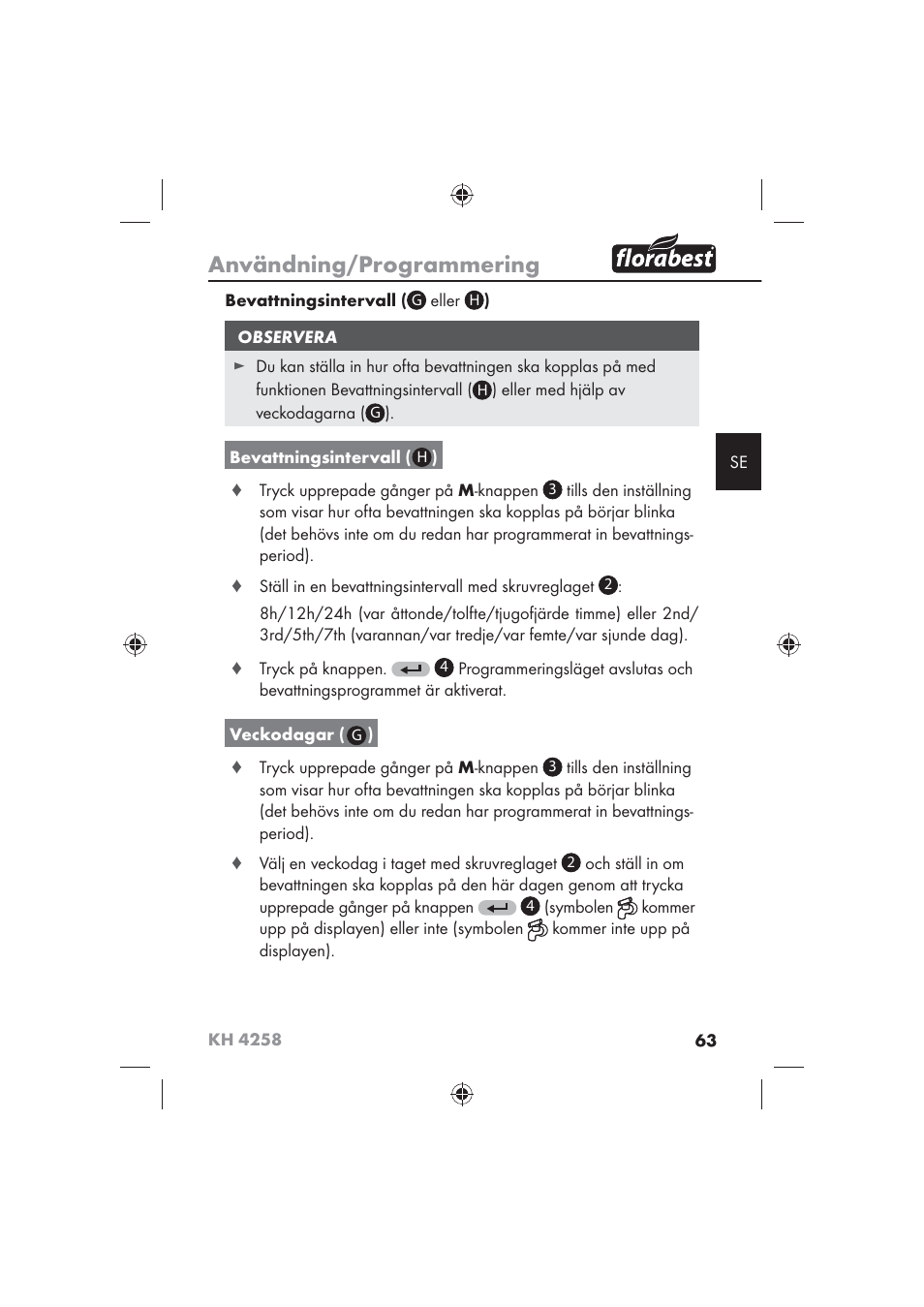 Användning/programmering | Florabest KH 4258 User Manual | Page 65 / 98