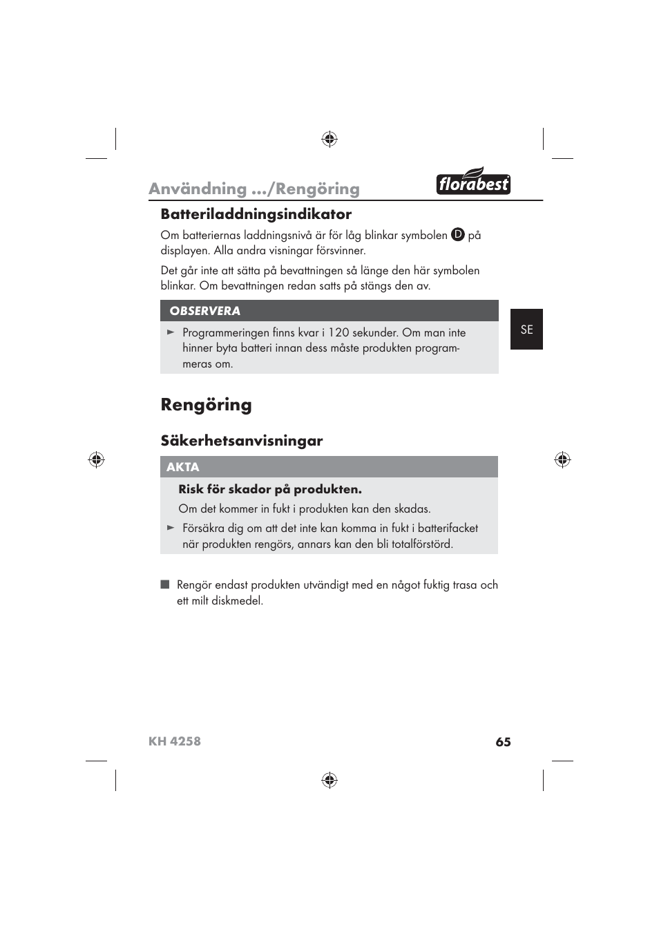 Rengöring, Användning …/rengöring, Batteriladdningsindikator | Säkerhetsanvisningar | Florabest KH 4258 User Manual | Page 67 / 98