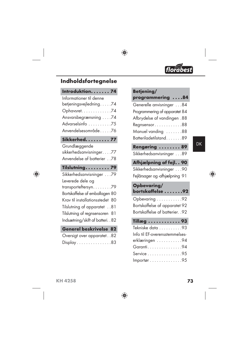 Indholdsfortegnelse | Florabest KH 4258 User Manual | Page 75 / 98