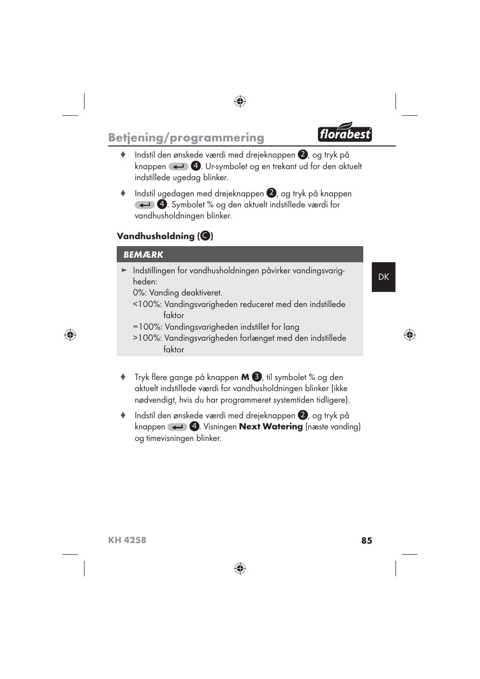 Betjening/programmering | Florabest KH 4258 User Manual | Page 87 / 98