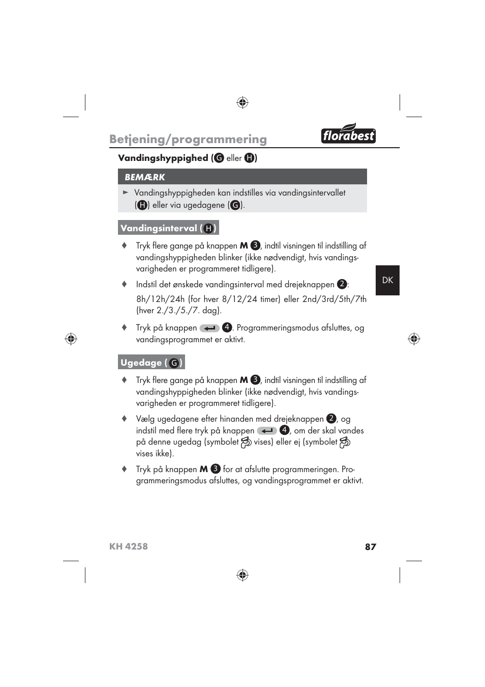 Betjening/programmering | Florabest KH 4258 User Manual | Page 89 / 98