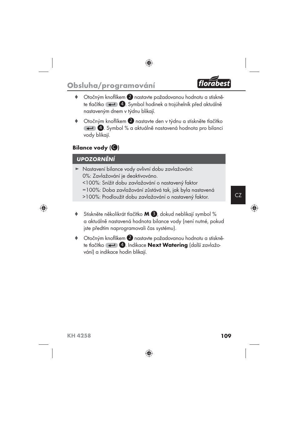 Obsluha/programování | Florabest KH 4258 User Manual | Page 111 / 170