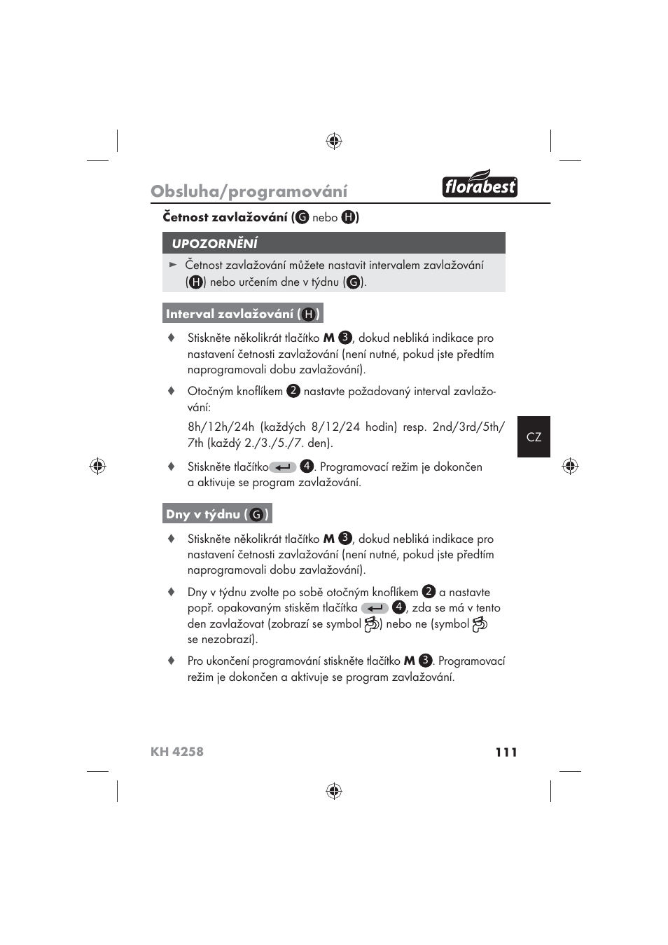 Obsluha/programování | Florabest KH 4258 User Manual | Page 113 / 170