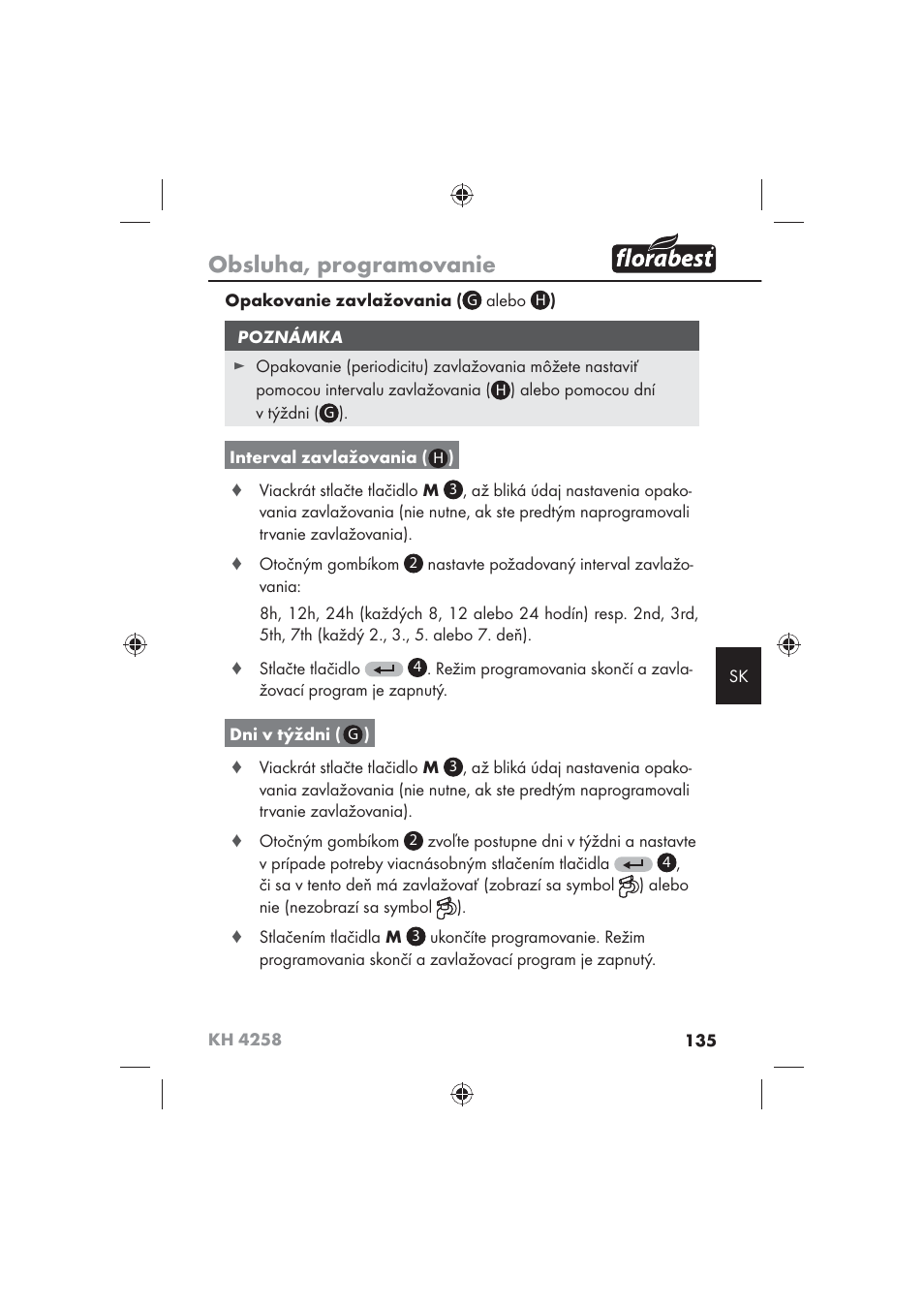 Obsluha, programovanie | Florabest KH 4258 User Manual | Page 137 / 170