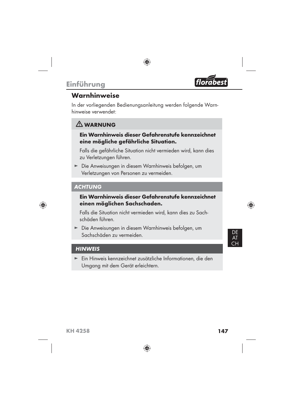 Einführung, Warnhinweise | Florabest KH 4258 User Manual | Page 149 / 170