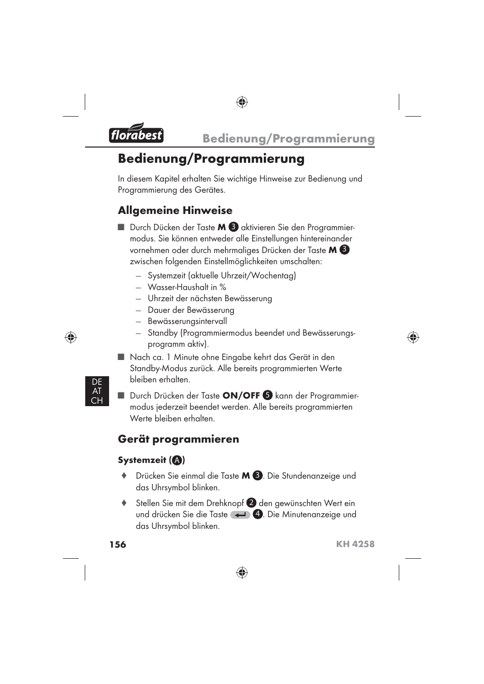 Bedienung/programmierung, Allgemeine hinweise, Gerät programmieren | Florabest KH 4258 User Manual | Page 158 / 170