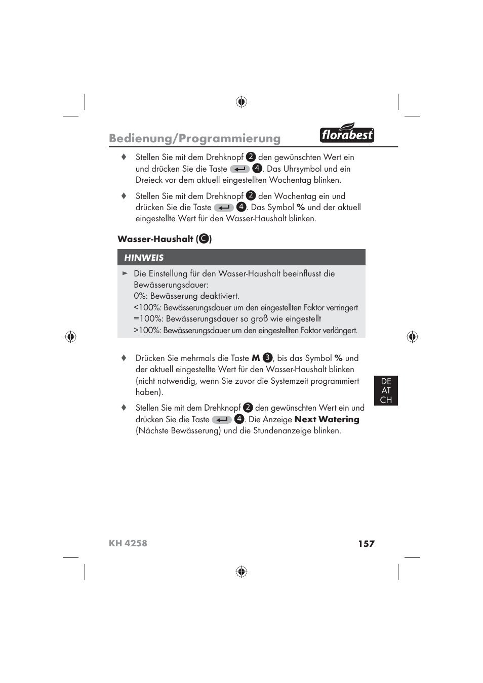 Bedienung/programmierung | Florabest KH 4258 User Manual | Page 159 / 170