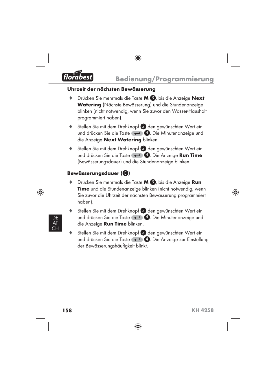 Bedienung/programmierung | Florabest KH 4258 User Manual | Page 160 / 170