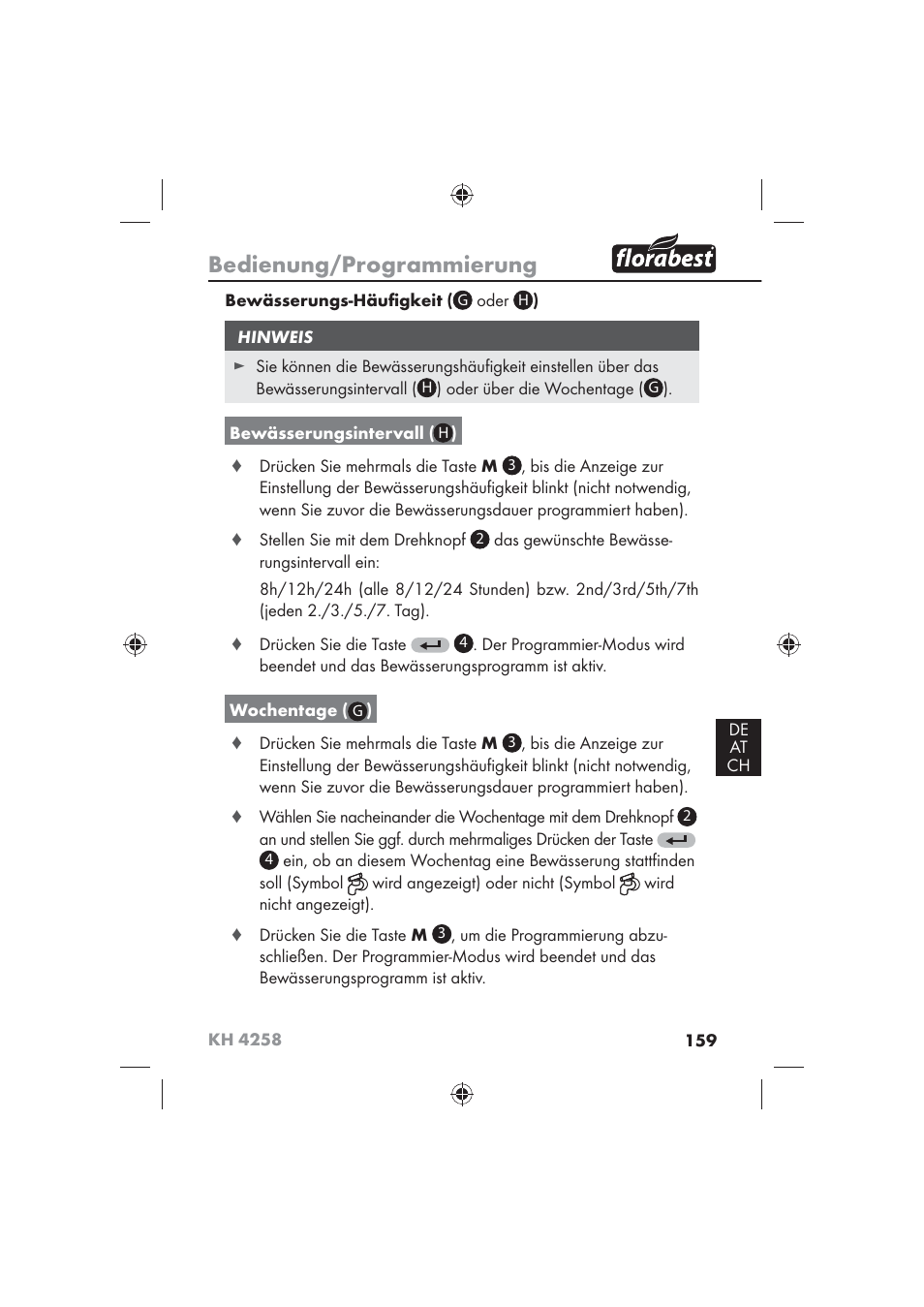 Bedienung/programmierung | Florabest KH 4258 User Manual | Page 161 / 170