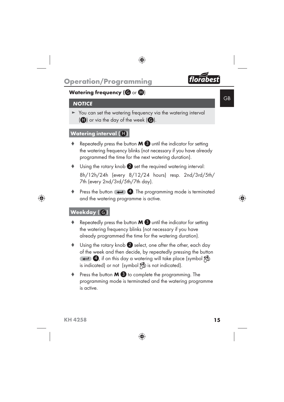 Operation/programming | Florabest KH 4258 User Manual | Page 17 / 170