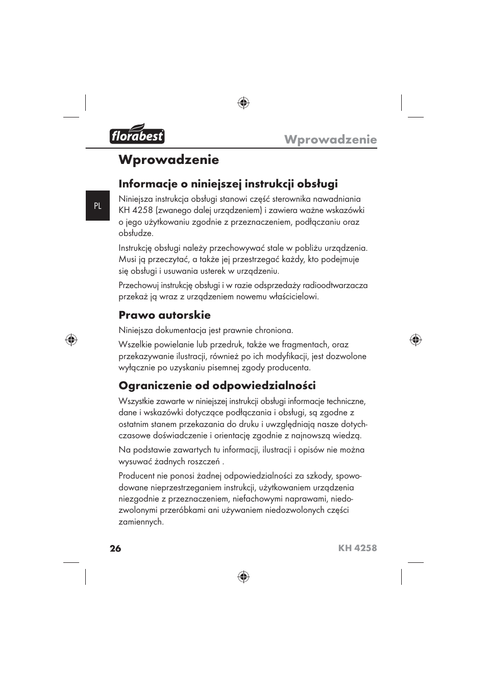 Wprowadzenie, Informacje o niniejszej instrukcji obsługi, Prawo autorskie | Ograniczenie od odpowiedzialności | Florabest KH 4258 User Manual | Page 28 / 170