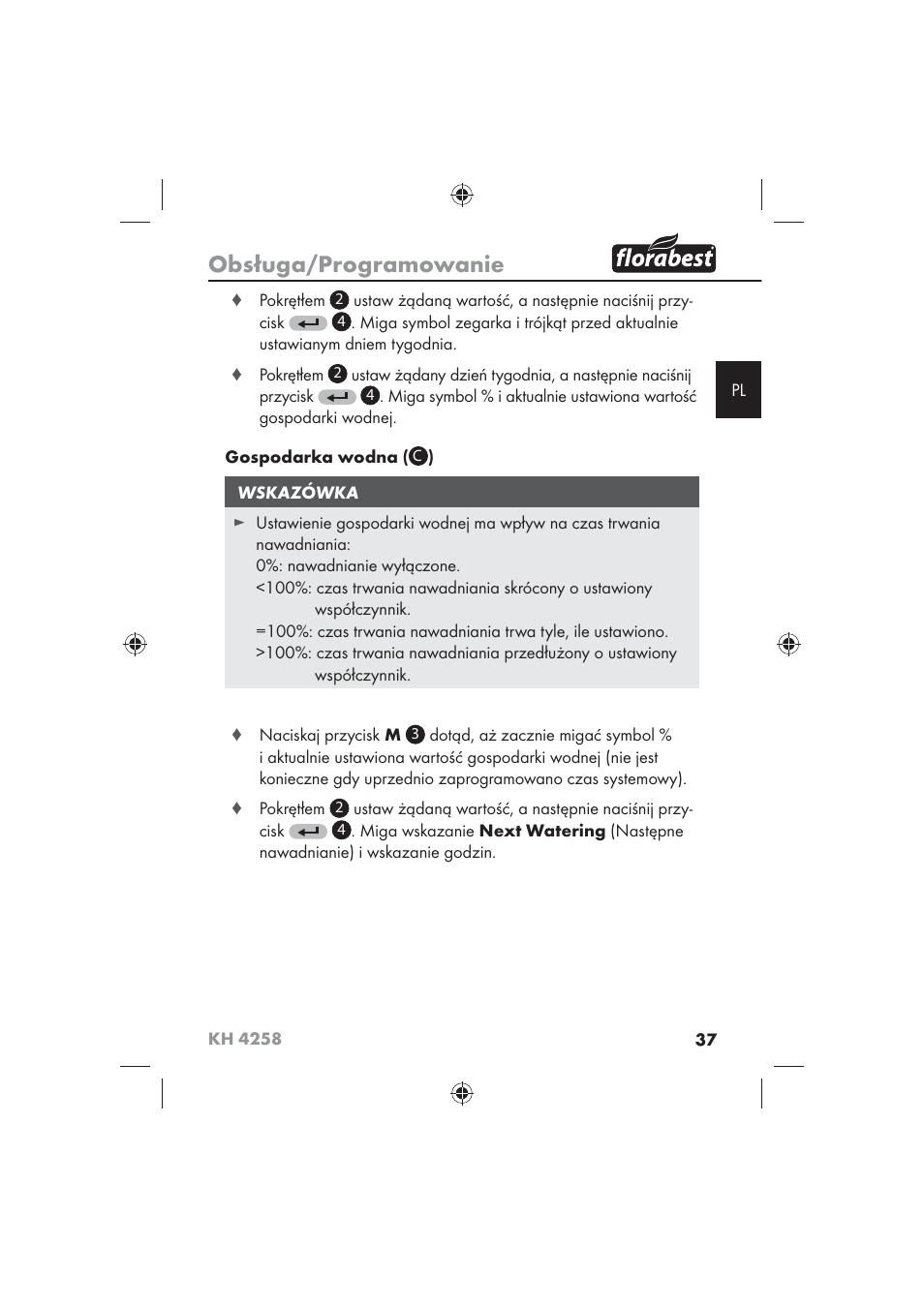 Obsługa/programowanie | Florabest KH 4258 User Manual | Page 39 / 170
