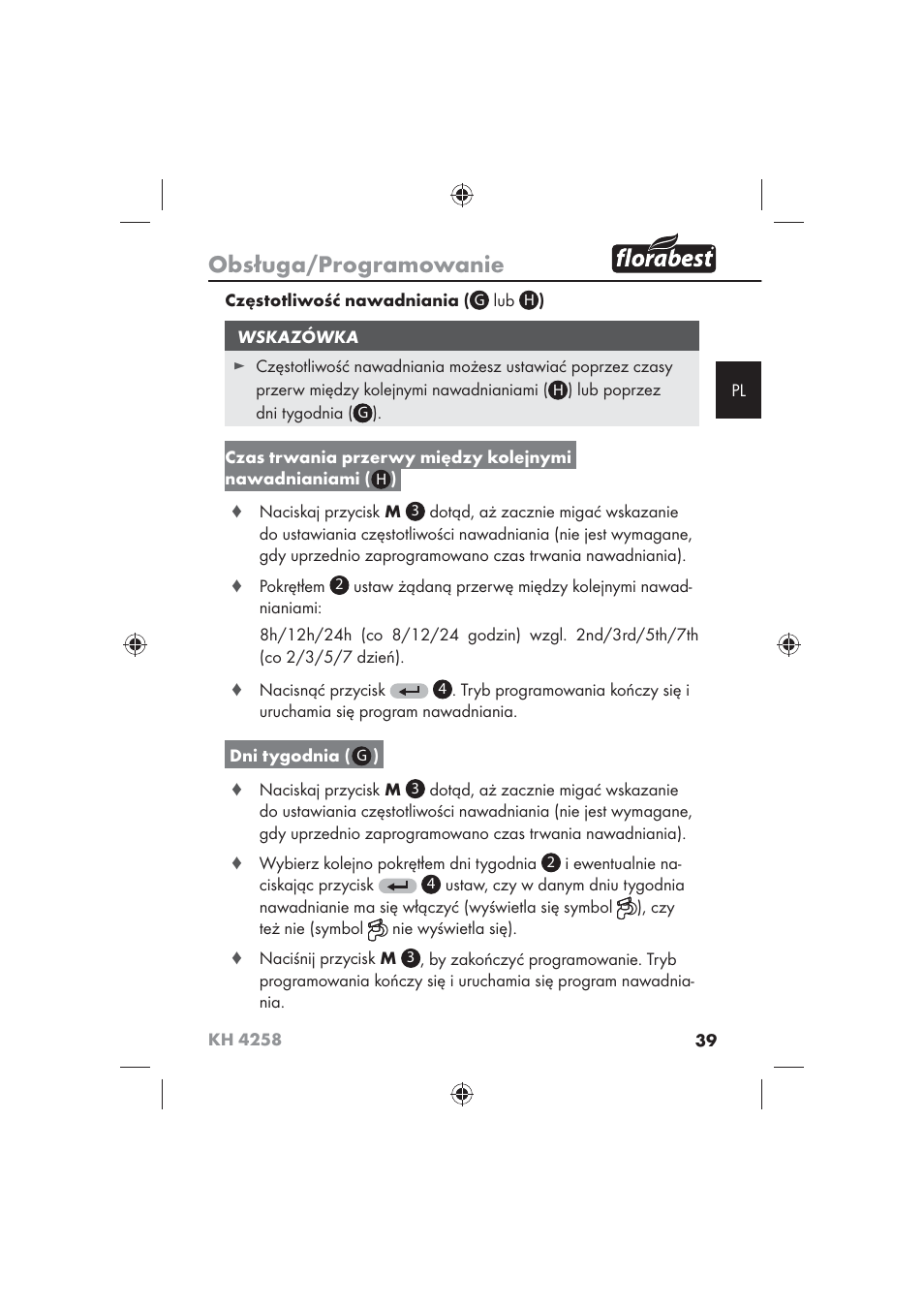 Obsługa/programowanie | Florabest KH 4258 User Manual | Page 41 / 170