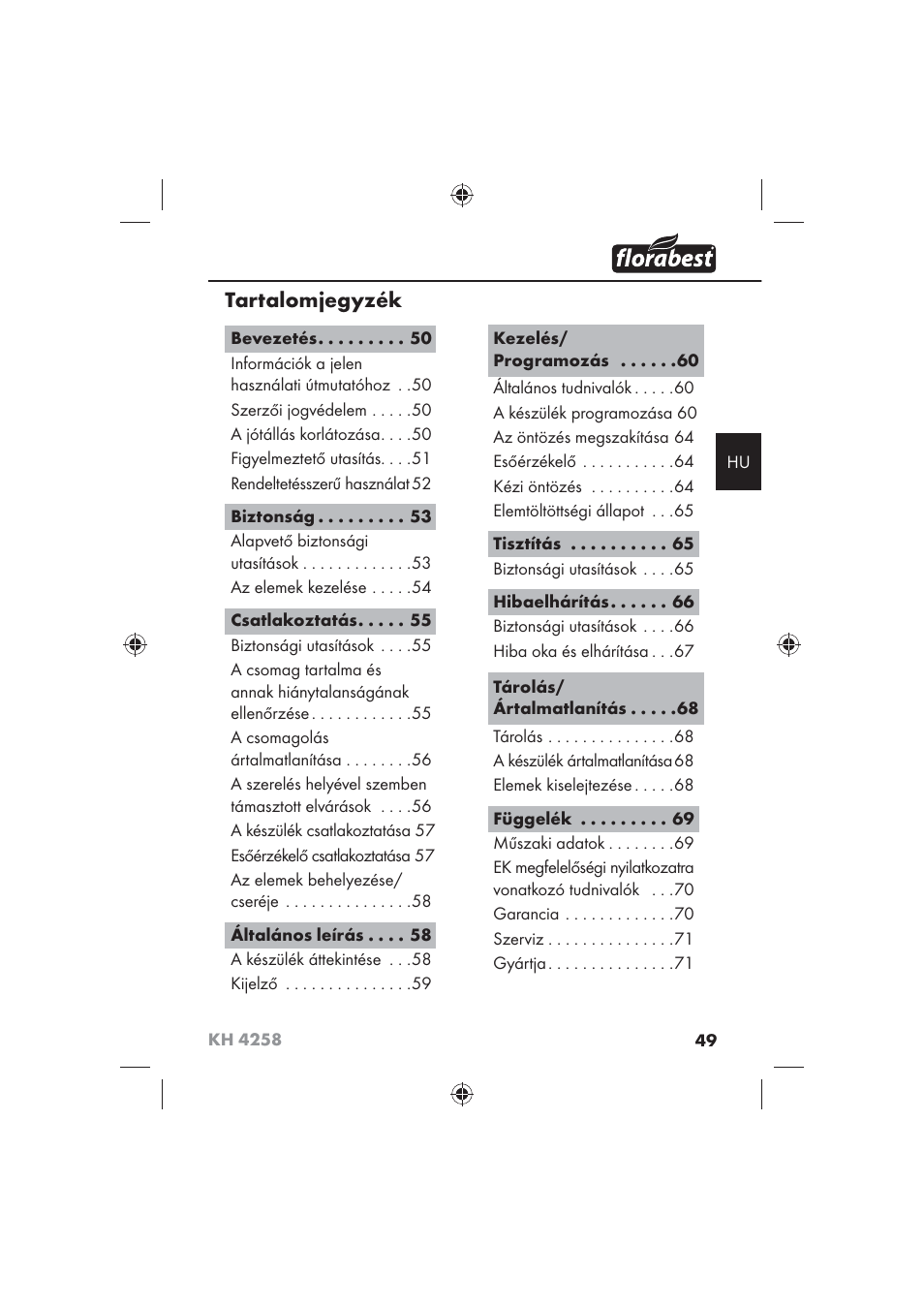 Tartalomjegyzék | Florabest KH 4258 User Manual | Page 51 / 170