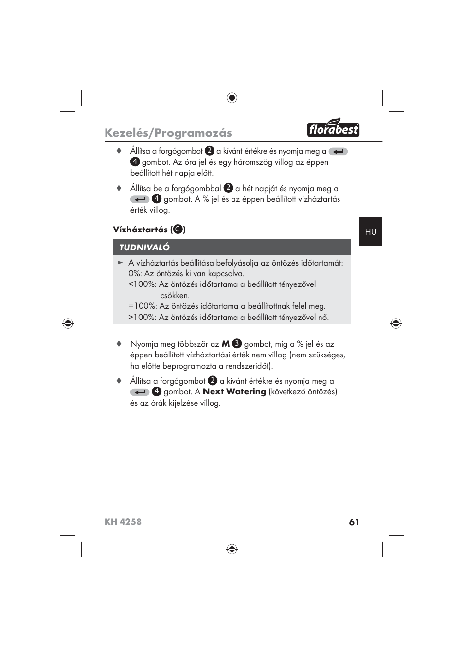 Kezelés/programozás | Florabest KH 4258 User Manual | Page 63 / 170