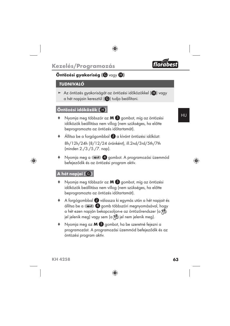 Kezelés/programozás | Florabest KH 4258 User Manual | Page 65 / 170