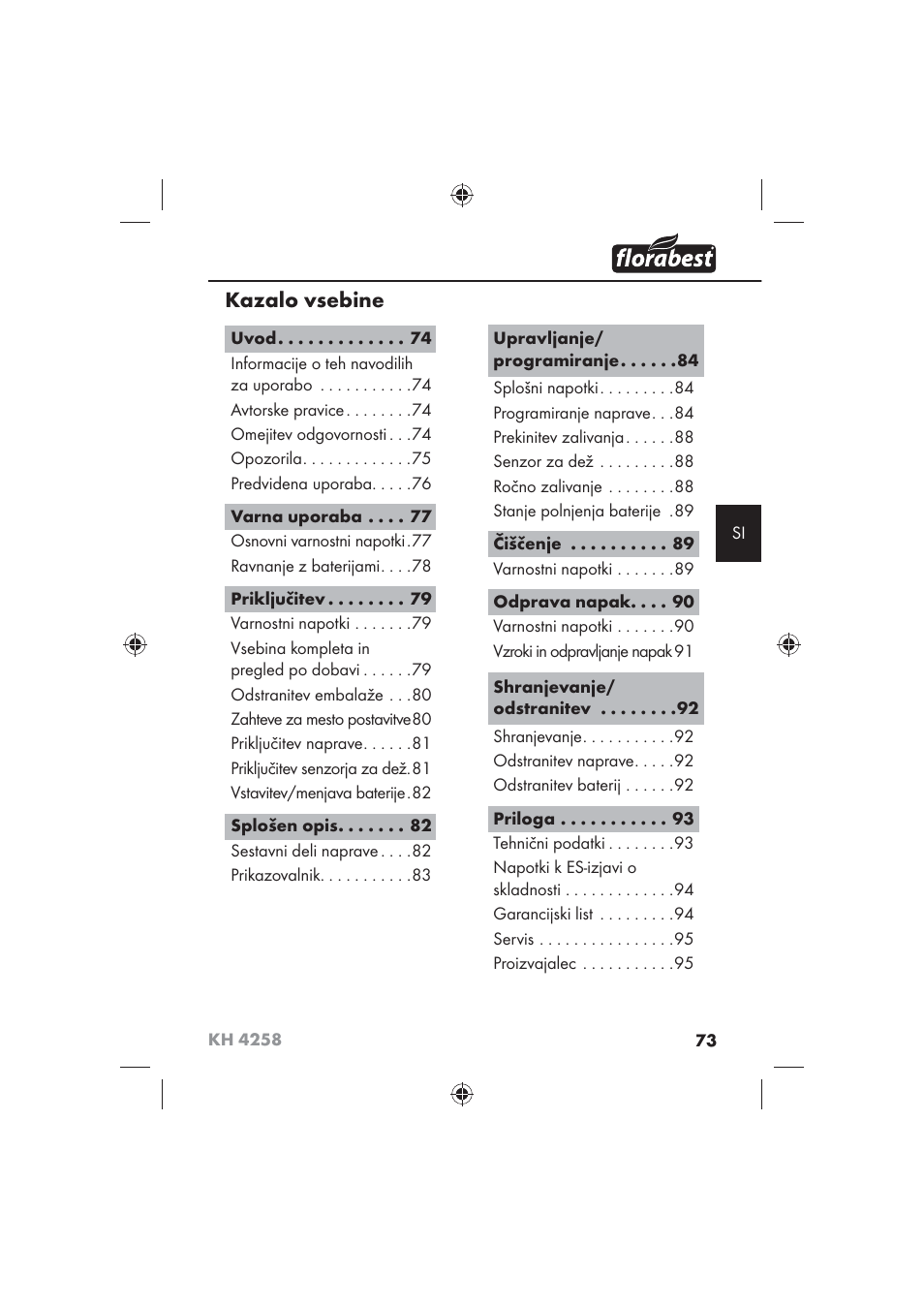 Kazalo vsebine | Florabest KH 4258 User Manual | Page 75 / 170