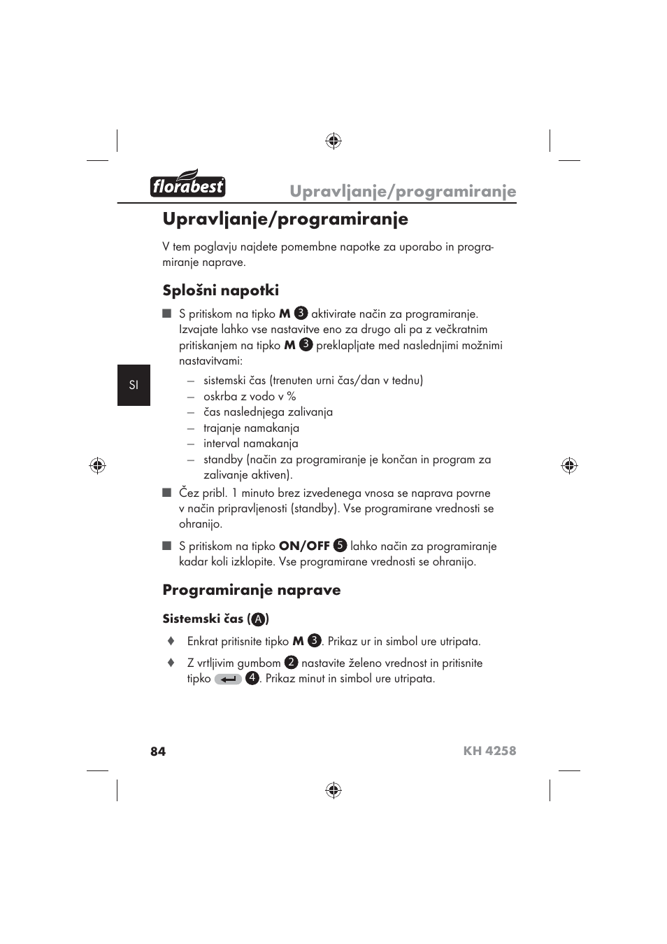 Upravljanje/programiranje, Splošni napotki, Programiranje naprave | Florabest KH 4258 User Manual | Page 86 / 170