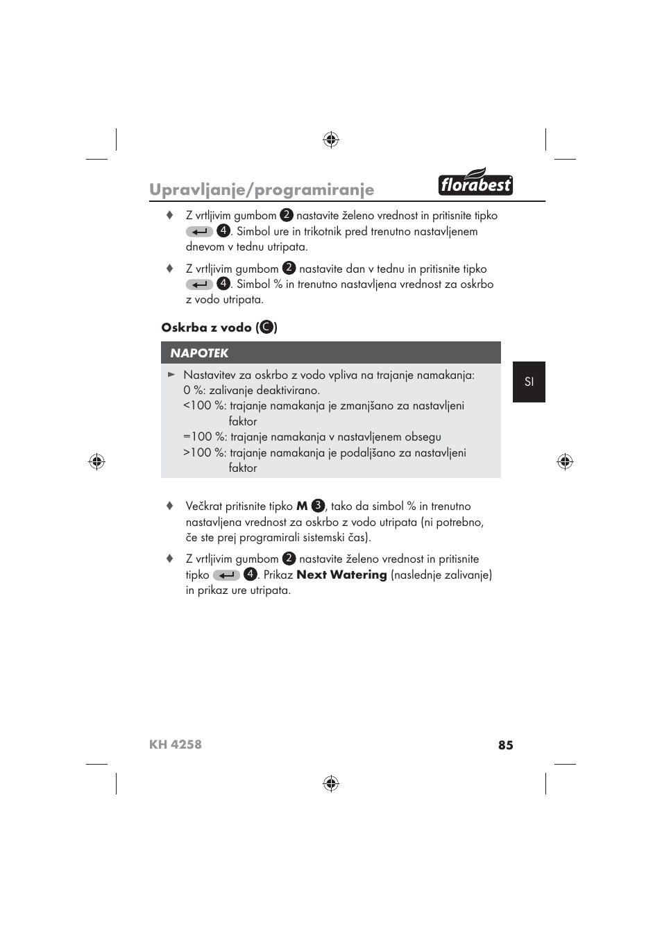 Upravljanje/programiranje | Florabest KH 4258 User Manual | Page 87 / 170