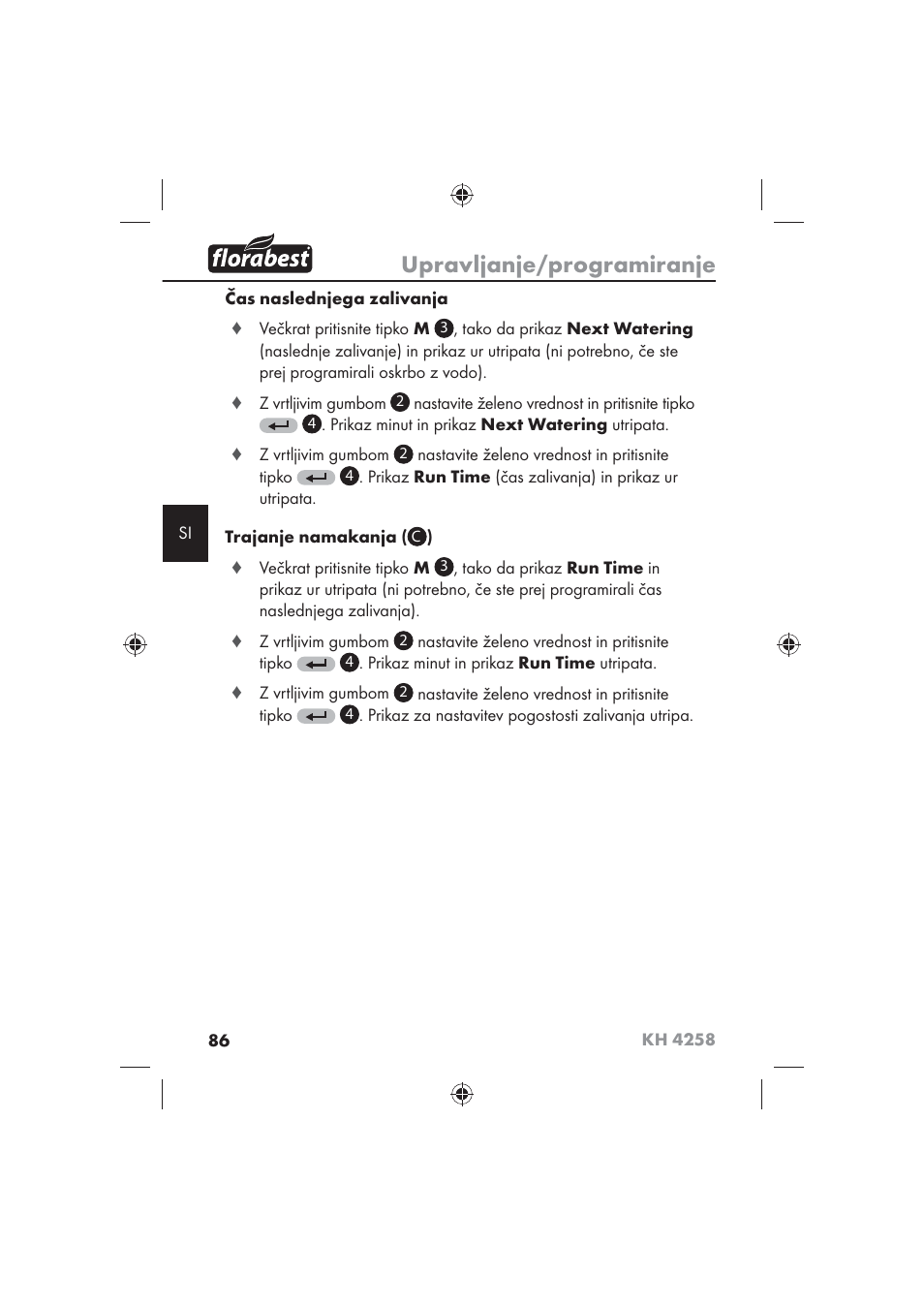 Upravljanje/programiranje | Florabest KH 4258 User Manual | Page 88 / 170