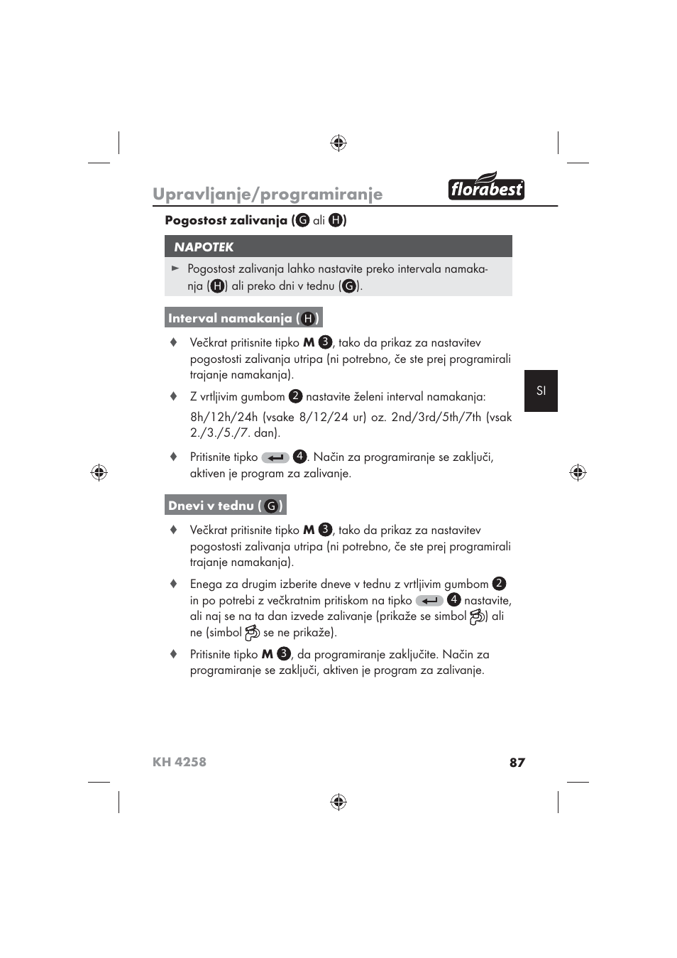 Upravljanje/programiranje | Florabest KH 4258 User Manual | Page 89 / 170