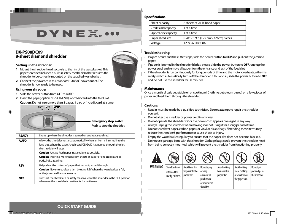 Dynex DX-PS08DC09 User Manual | 2 pages