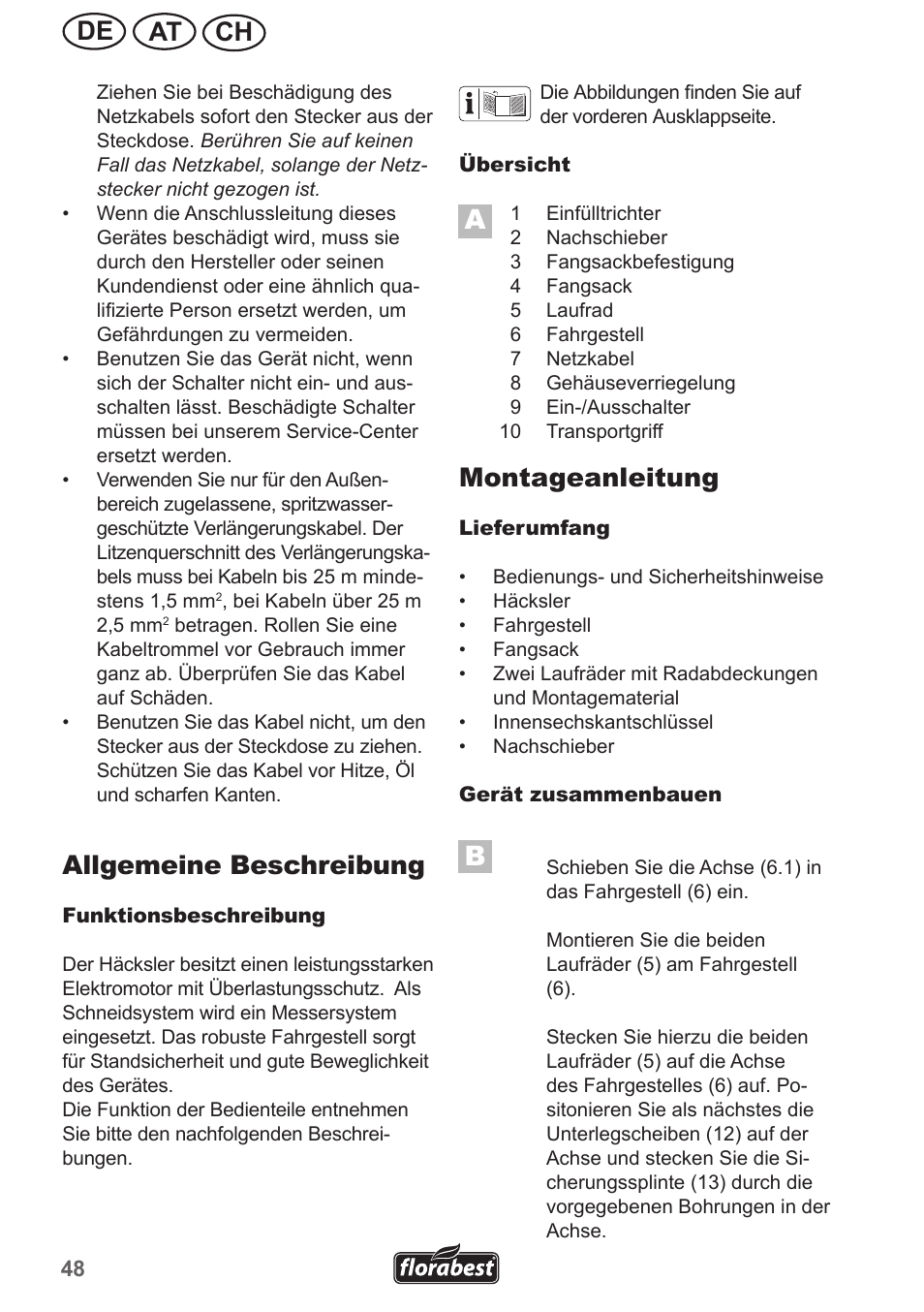 Ch at de, Allgemeine beschreibung, Montageanleitung | Florabest FMH 2400 A1 User Manual | Page 48 / 58