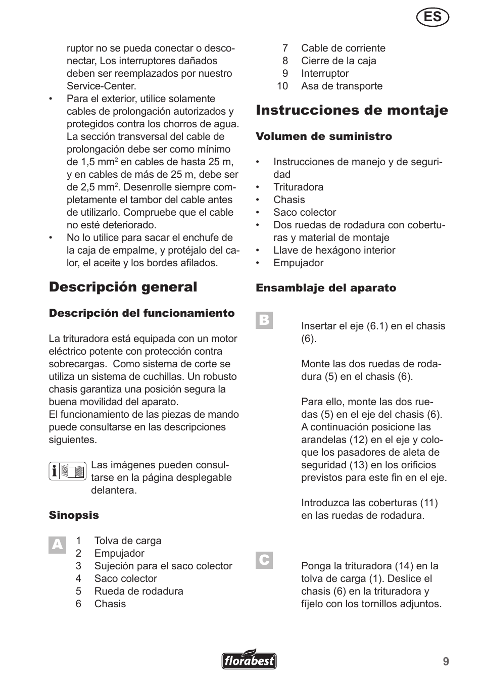 Descripción general, Instrucciones de montaje | Florabest FMH 2400 A1 User Manual | Page 9 / 58