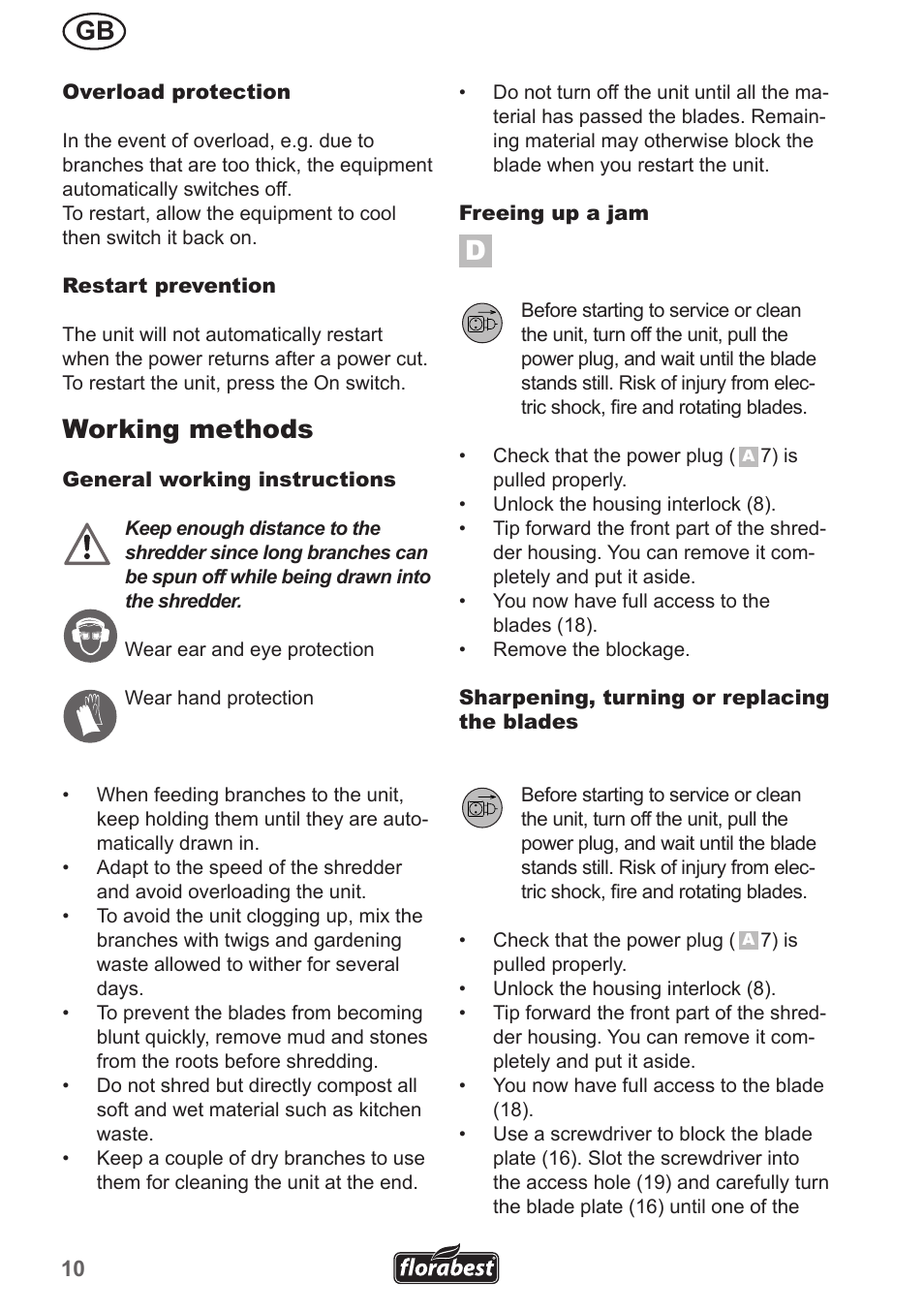 Working methods | Florabest FMH 2400 A1 User Manual | Page 10 / 66