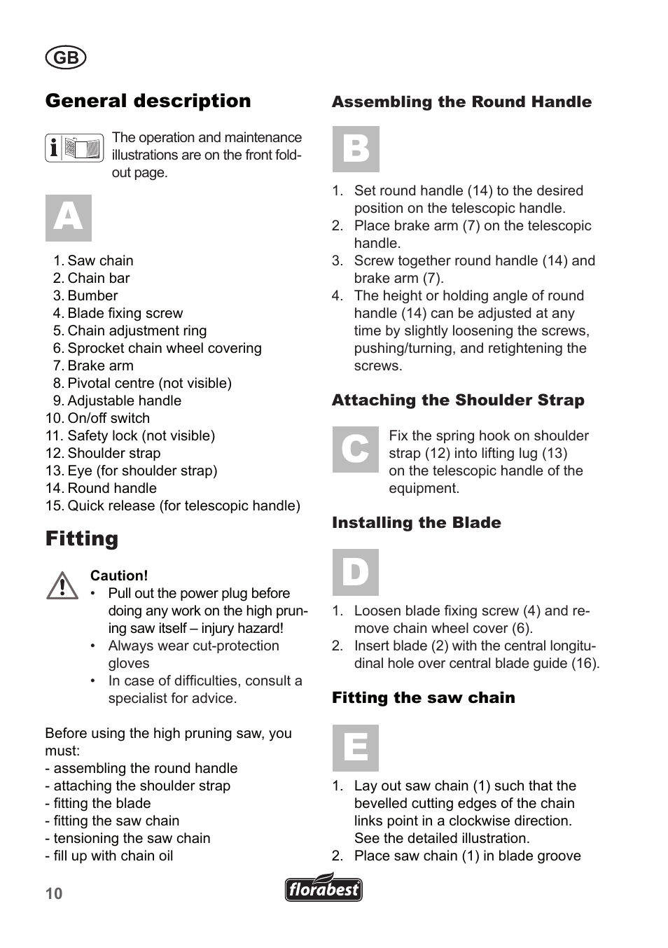 Fitting, General description | Florabest FHE 550 A1 User Manual | Page 10 / 118