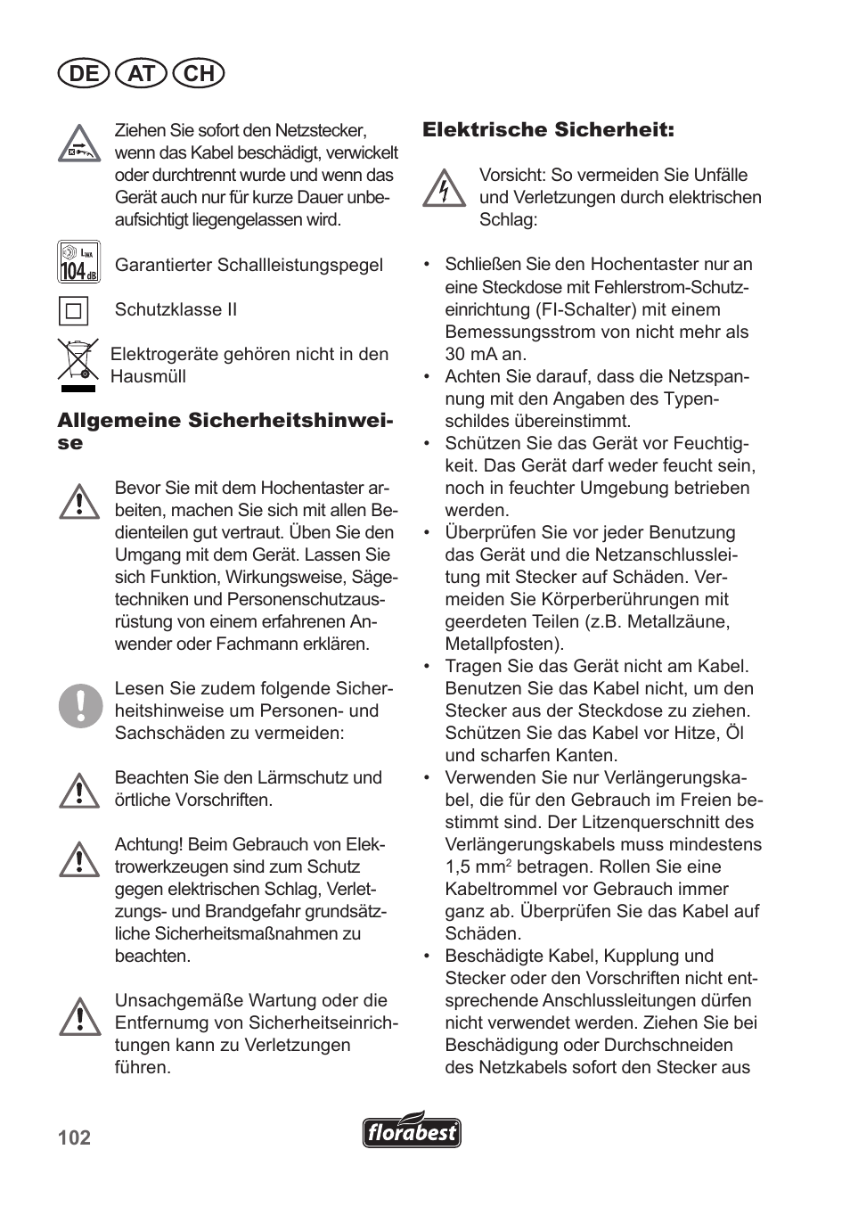 De at ch | Florabest FHE 550 A1 User Manual | Page 102 / 118