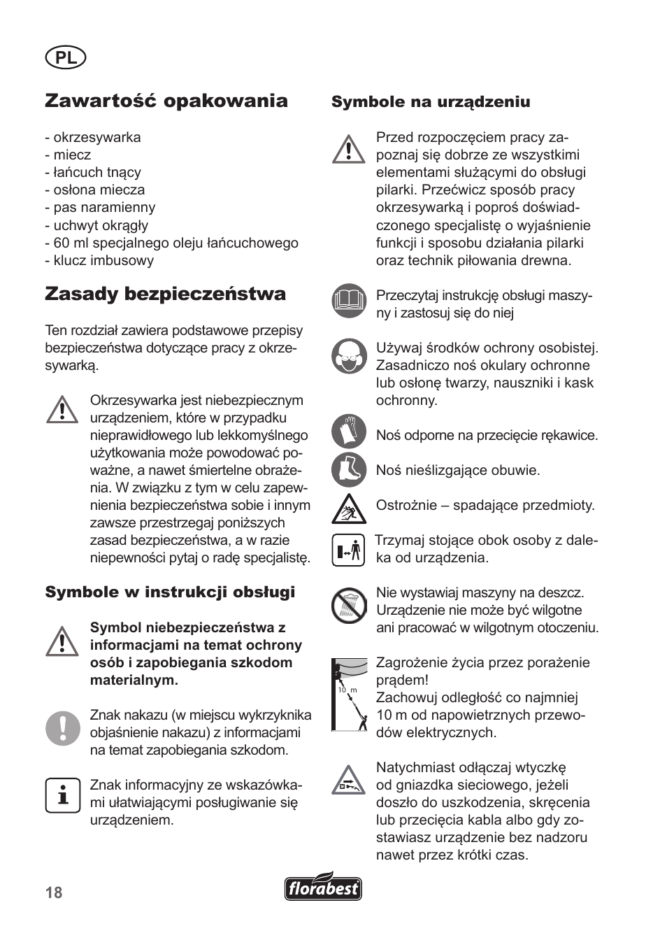 Zawartość opakowania, Zasady bezpieczeństwa | Florabest FHE 550 A1 User Manual | Page 18 / 118