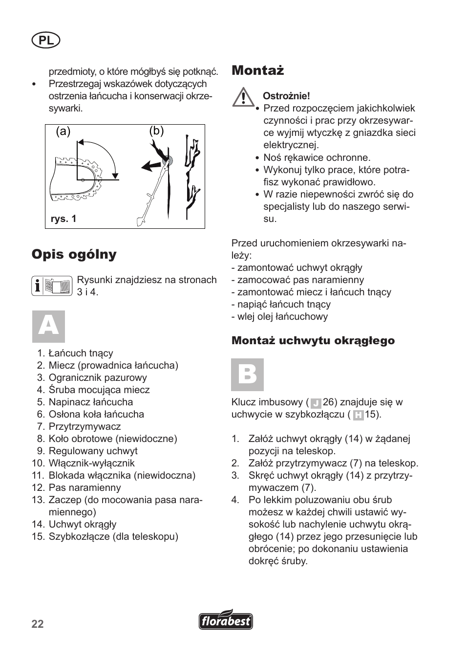 Opis ogólny, Montaż | Florabest FHE 550 A1 User Manual | Page 22 / 118