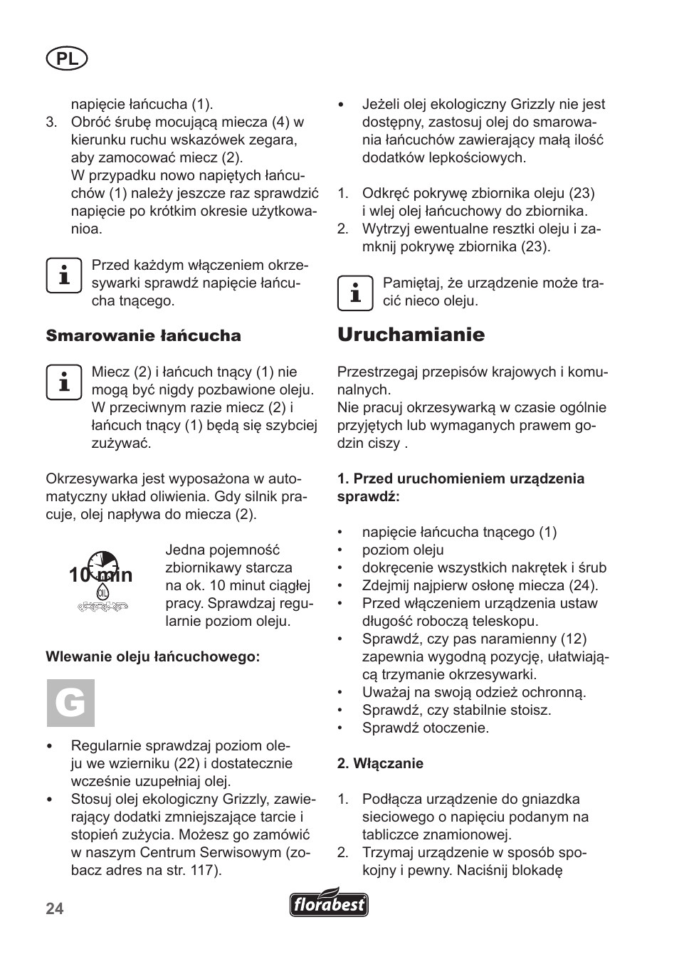 10 min, Uruchamianie | Florabest FHE 550 A1 User Manual | Page 24 / 118