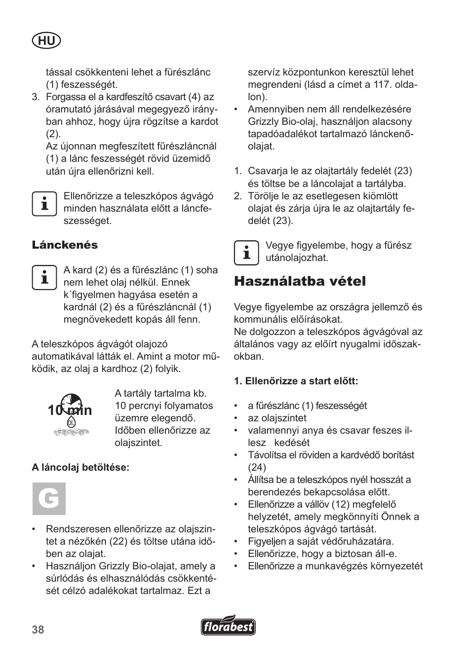 10 min, Használatba vétel | Florabest FHE 550 A1 User Manual | Page 38 / 118