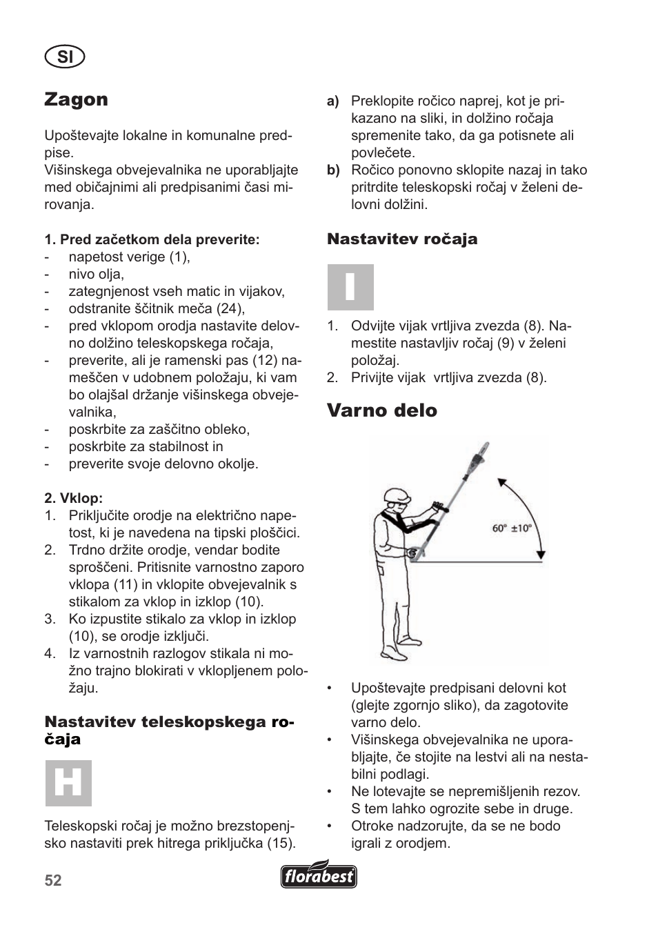 Zagon, Varno delo | Florabest FHE 550 A1 User Manual | Page 52 / 118