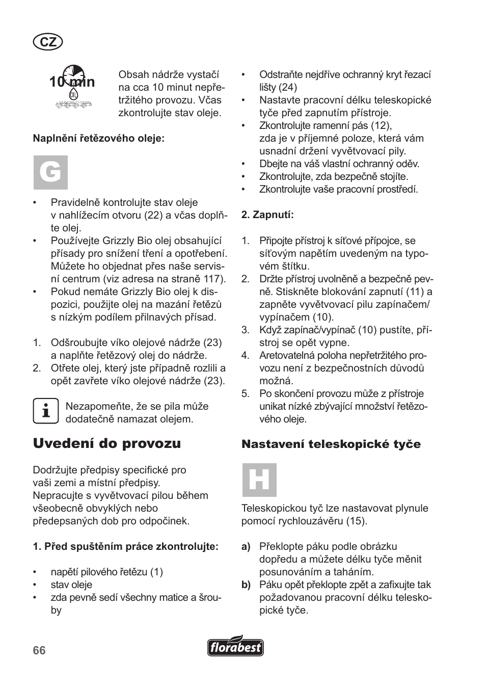 10 min, Uvedení do provozu | Florabest FHE 550 A1 User Manual | Page 66 / 118