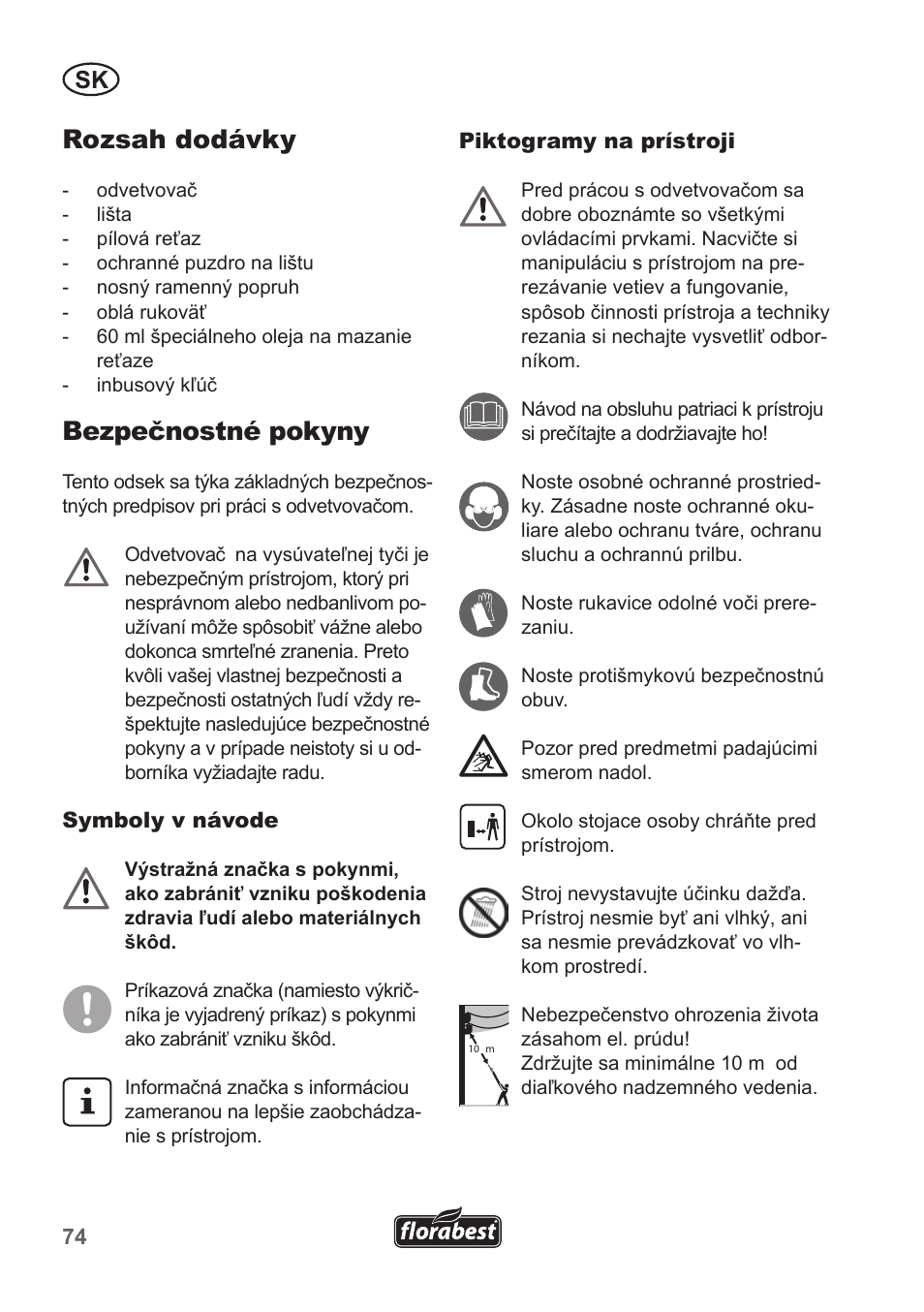 Rozsah dodávky, Bezpečnostné pokyny | Florabest FHE 550 A1 User Manual | Page 74 / 118